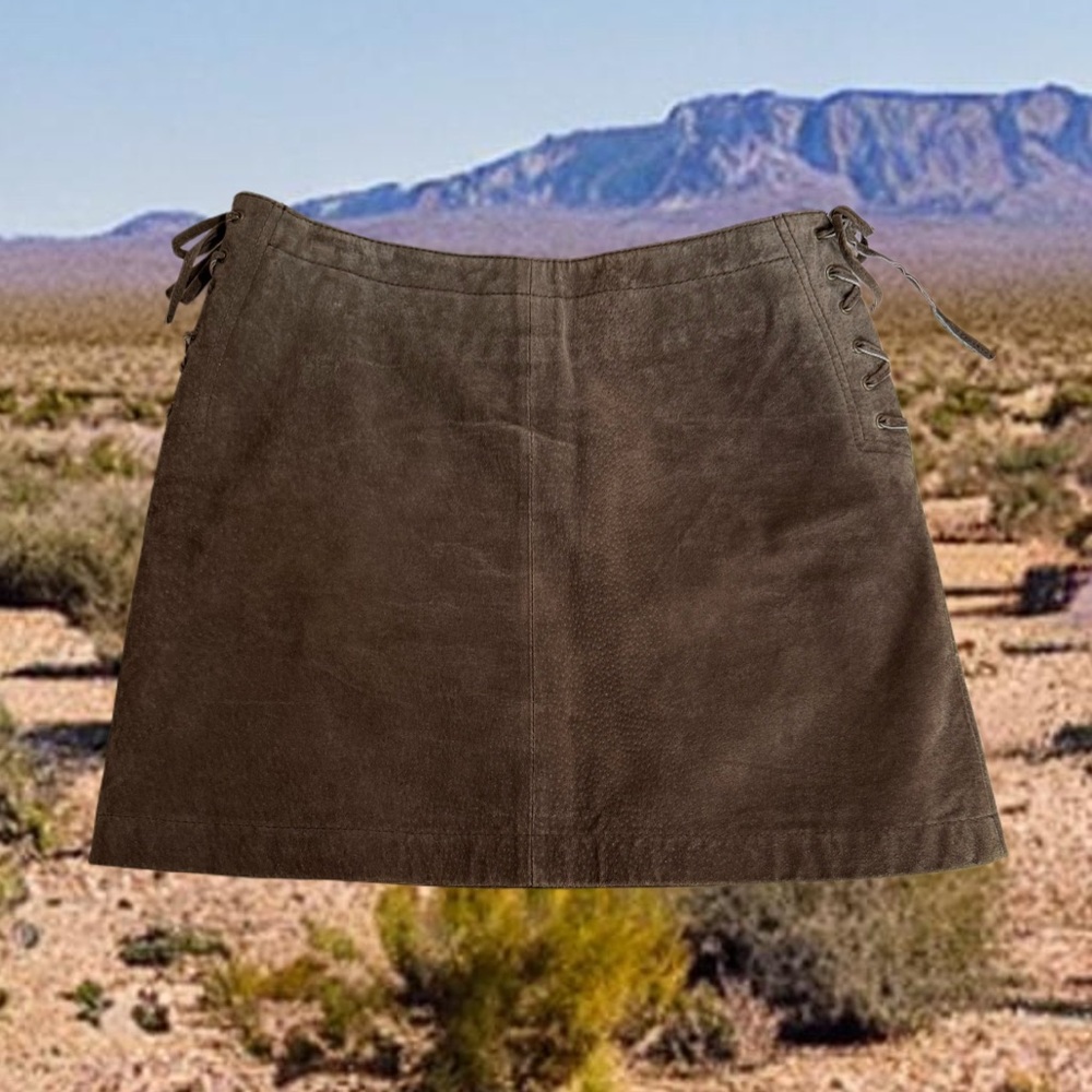 🤠Vintage Western Real Leather Lace-Up Brown Skirt- 3/4- Cowgirl Bohemian 🤠